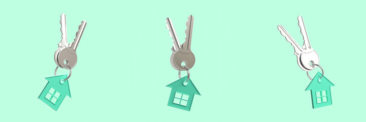 Green House Key 3D Illustration for Mortgage, Loan, and Real Estate Concept