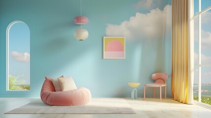 Pastel Room Design: Cloud Wall, Modern Decor