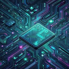 Fototapeta premium high-tech texture reminiscent of the surface of a microchip, with detailed circuits 