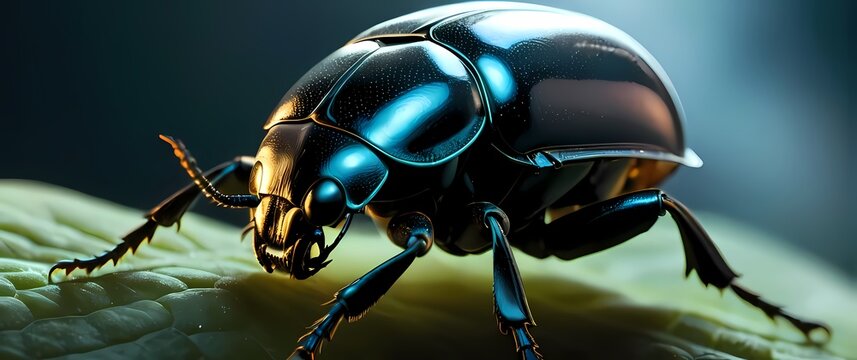 Closeup of a beetles exoskeleton reflecting light like a polished gem