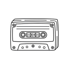 Vintage cassette of audiotape.Black line  icon isolated on white background.Retro device from the 90s and 80s.Vector design for use in banner,poster,card,sticker.Graphic 3d  illustration.
