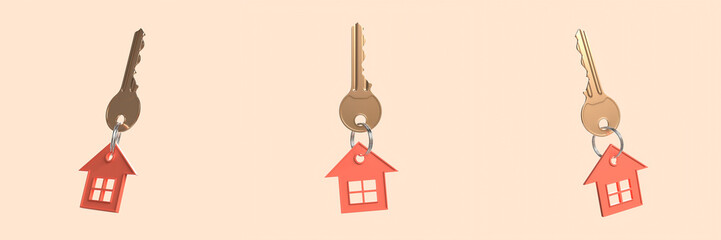 Orange House Key 3D Illustration for Mortgage, Loan, and Real Estate Concept