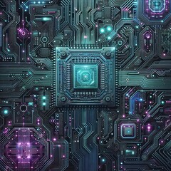 Fototapeta premium high-tech texture reminiscent of the surface of a microchip, with detailed circuits 