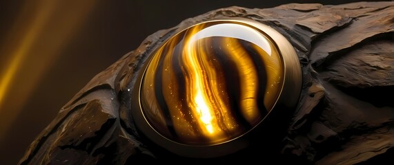 Closeup of a polished tigers eye stone with its golden chatoyant shimmer