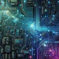 Fototapeta premium high-tech texture reminiscent of the surface of a microchip, with detailed circuits 