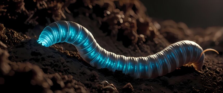 Closeup of a worm burrowing into fresh soil emphasizing its segmented body
