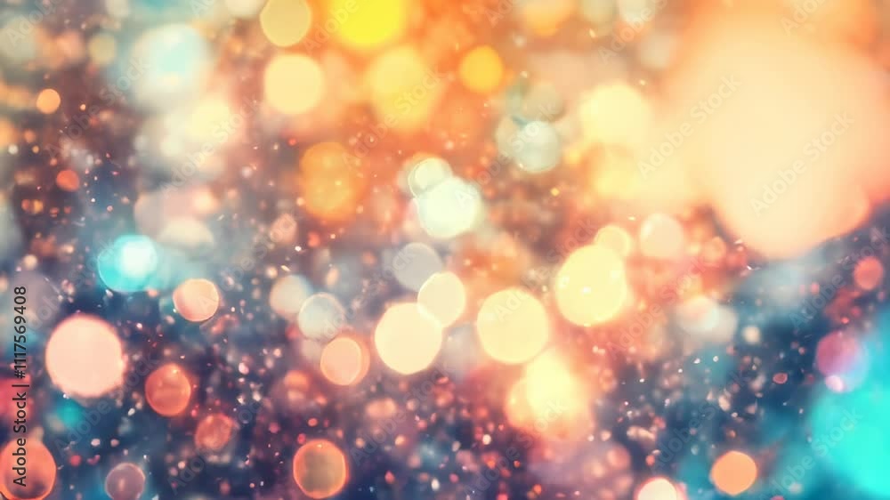 Poster an abstract background of vibrant bokeh lights in a mix of warm and cool tones, creating a festive a
