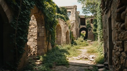 Fototapeta premium Overgrown Stone Passageway In Ancient Ruins