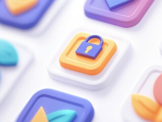 A close-up of colorful app icons featuring a lock symbol, representing security and privacy in digital applications.