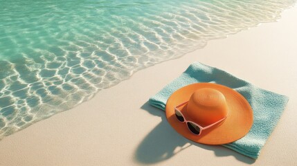 Obraz premium Beach Towel Hat Sunglasses Summer Vacation Relaxation