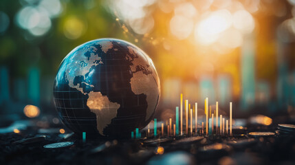 Abstract business Financial charts show a significant increase in profits in the stock market.This is driven by higher interest rates and continued growth. In the innovation world network of financial