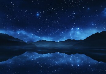 A serene night scene with a tranquil sea level and a stunning starry sky, set against a minimalist background with plenty of white space for a peaceful atmosphere.