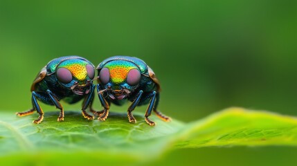 Colorful Insects on Leaf in Nature Photography
