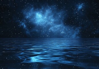 A serene night scene with a tranquil sea level and a stunning starry sky, set against a minimalist...