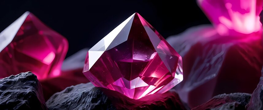 Macro of a spinel crystal with sharp octahedral shapes and rich pink hues