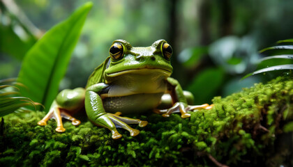 Naklejka premium A Frog's Realm: A Glimpse into Rainforest Biodiversity