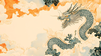 Vibrant Chinese Dragon Doodles, Playful and Whimsical 2D Illustrations for Posters, Tags, and Banners.