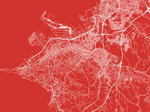 Christmas Map of Kimitsu, Japan in Snowy White on Festive Red Background.