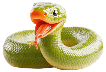 PNG Cartoon green snake with open mouth and tongue