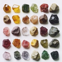 A Collection of Precious Rough Stones: Diamond, Emerald, Sapphire, Garnet, and More