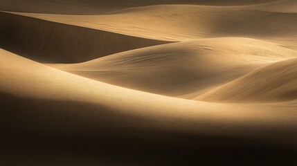 Golden Desert Dunes Illuminated By Sunset Light