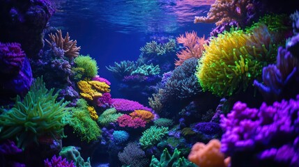 Naklejka premium Vibrant Coral Reef Underwater Ecosystem Display