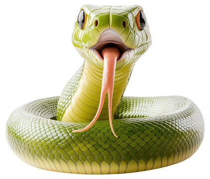 Close-up of a green snake with tongue extended - Powered by Adobe