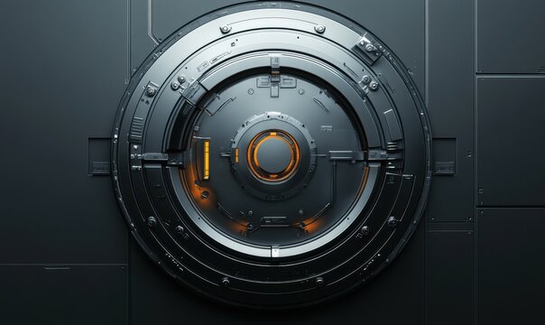 Futuristic Circular Access Door with Metallic Finishes and Glowing Elements, Industrial Design Background, High-Tech Aesthetic for Modern Architecture Projects