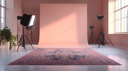 A vibrant Iranian rug beneath a Christmas An Azerbaijani rug on a polished floor in