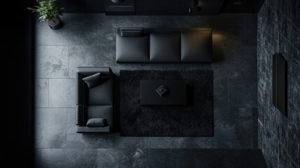 Modern Dark Living Room Interior Design with Black Furniture