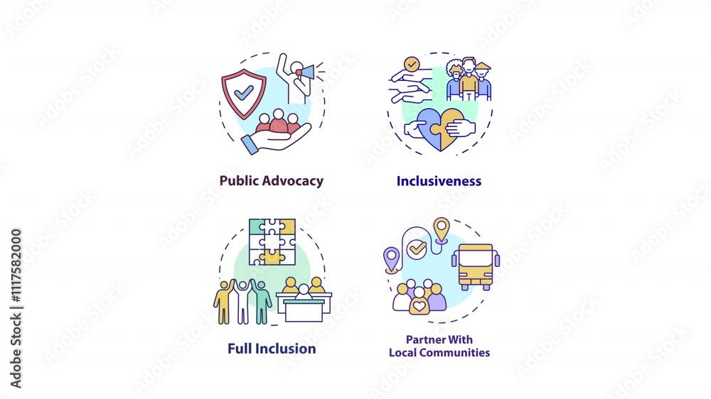 Poster community concept icon animations. common values. collaboration. abstract idea. hd video with alpha 