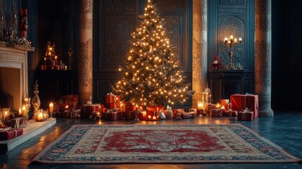 Obraz premium An Iranian carpet paired with a Christmas 