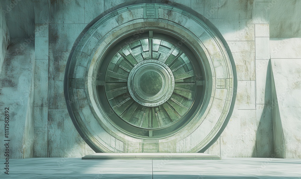 Poster futuristic vault door in a modern sci-fi environment with sleek metallic texture and unique design, 