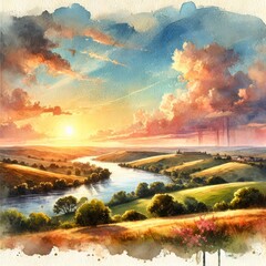 Obraz premium Watercolor panoramic view 