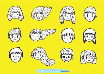 cute doodle cartoon face vector people,Faces of children,Cute cartoon boys and girls
