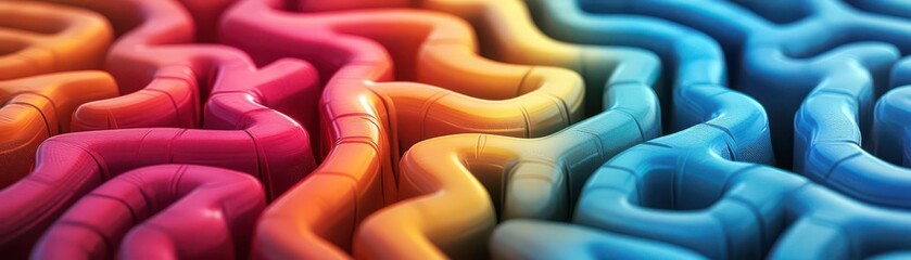 Obraz premium Design an intricate brain-shaped maze of colorful roads