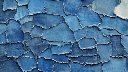 Abstract Denim Texture Blue Jean Fabric Patchwork Background.