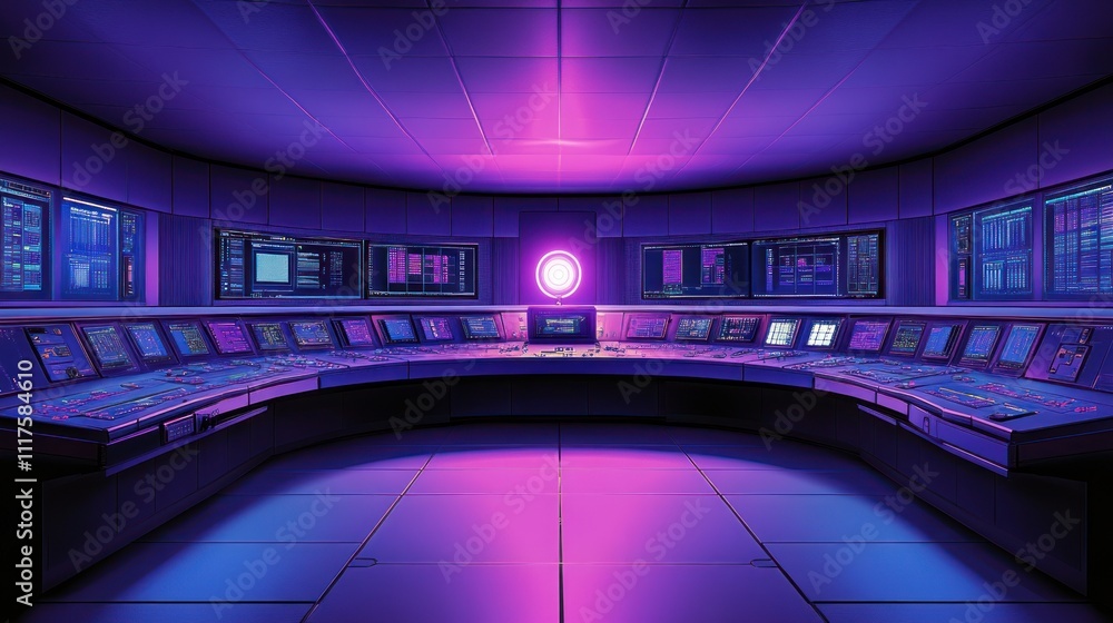 Poster futuristic control room with advanced technology displays