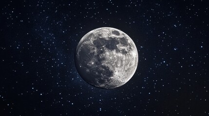 Majestic Gibbous Moon in Starry Night Sky.