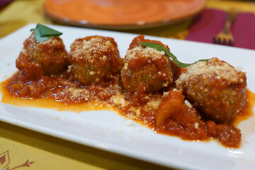 Italian Meatballs with Tomato Sauce on a Plate