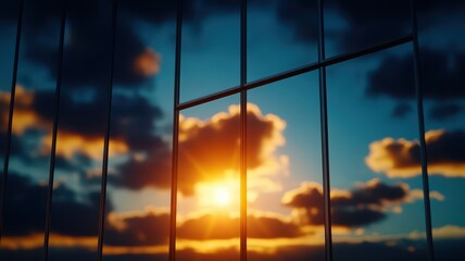 Fototapeta premium A serene sunset viewed through vertical bars, creating a contrast between freedom and confinement.