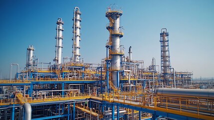 Industrial process at chemical plant urban aerial view technology