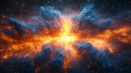 Obraz premium 3d digital explosion with vibrant blue textures and rays futuristic background
