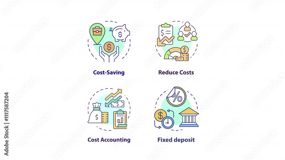 Poster financial concept icon animations. savings and financial planning. abstract idea. hd video with alph