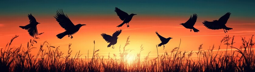 Naklejka premium Transforming silhouettes into birds for freedom theme