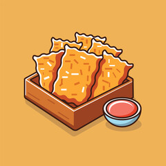 Fried Tempe Cartoon Icon Illustration. food Icon Concept Isolated Premium Vector. Flat Cartoon Style