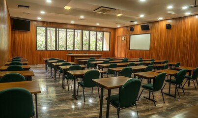 Classroom, conference room, team, class, unoccupied.