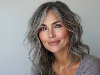 Naklejka premium close up photo of a middle aged gray woman, face care, no make up woman