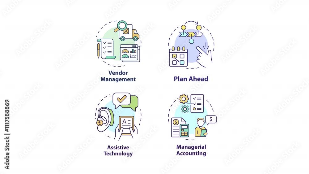 Poster business concept icon animations. accounting and finance. accessibility. abstract idea. hd video wit