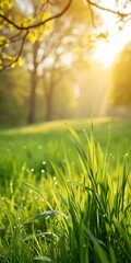 Close-up of Grass Blades in Morning Light